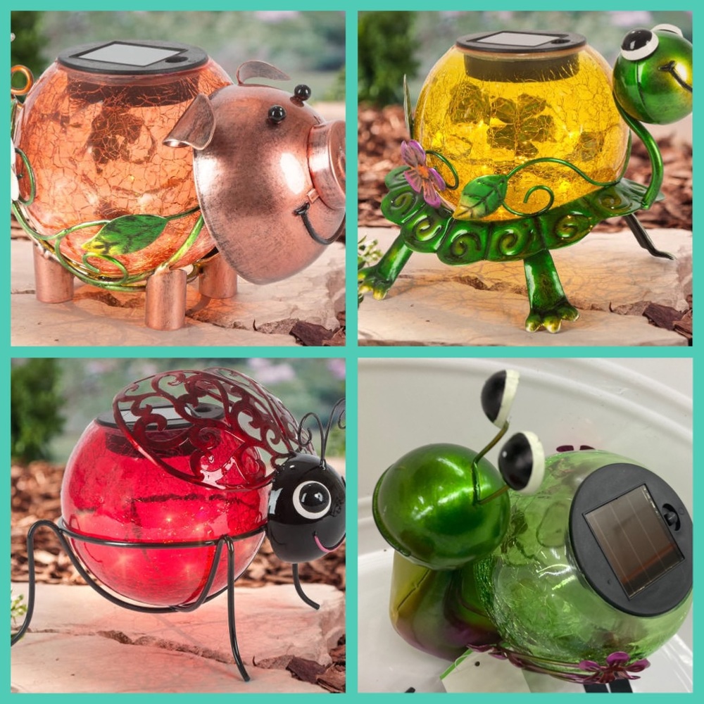 NWT 6" LED Solar Crackle Glass Garden Characters